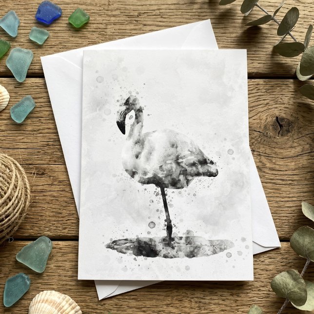 Elegant enfärgad flamingo i akvarell tack kort (Elegant Monochrome Flamingo in Watercolor. Thank You Card)