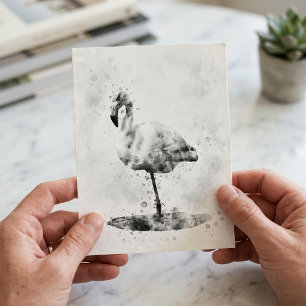 Elegant enfärgad flamingo i akvarell vykort