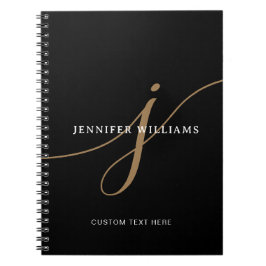 Elegant enfärgad svart och guld scriptmonogram anteckningsbok