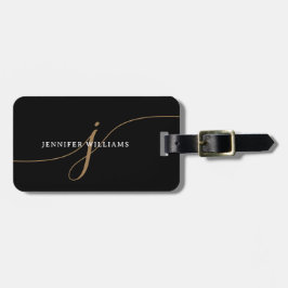 Elegant enfärgad svart och guld scriptmonogram bagagebricka