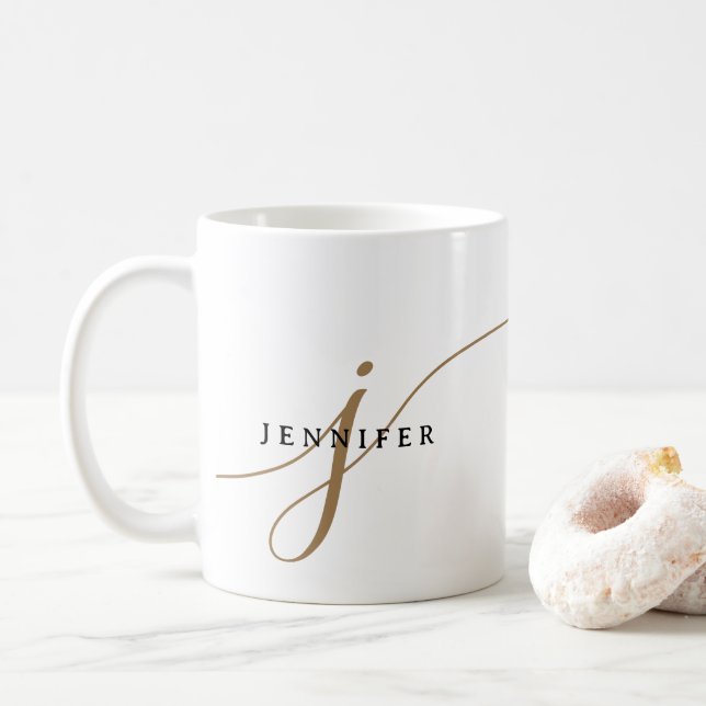 Elegant enfärgad svart och guld scriptmonogram kaffemugg (Med munk)