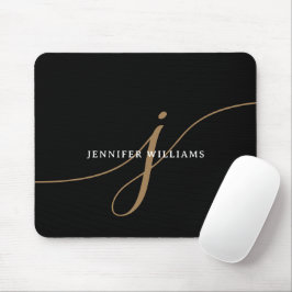 Elegant enfärgad svart och guld scriptmonogram musmatta