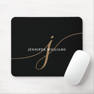 Elegant enfärgad svart och guld scriptmonogram musmatta