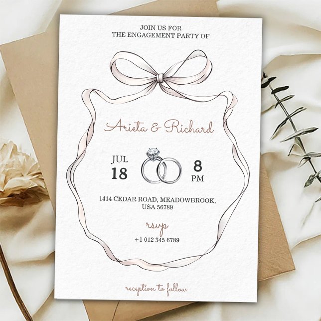 Elegant engagement party invitation with a bow inbjudningar (Skapare uppladdad)