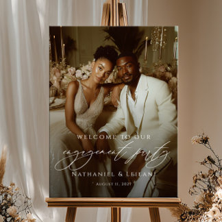 Elegant engagement party welcome photo poster