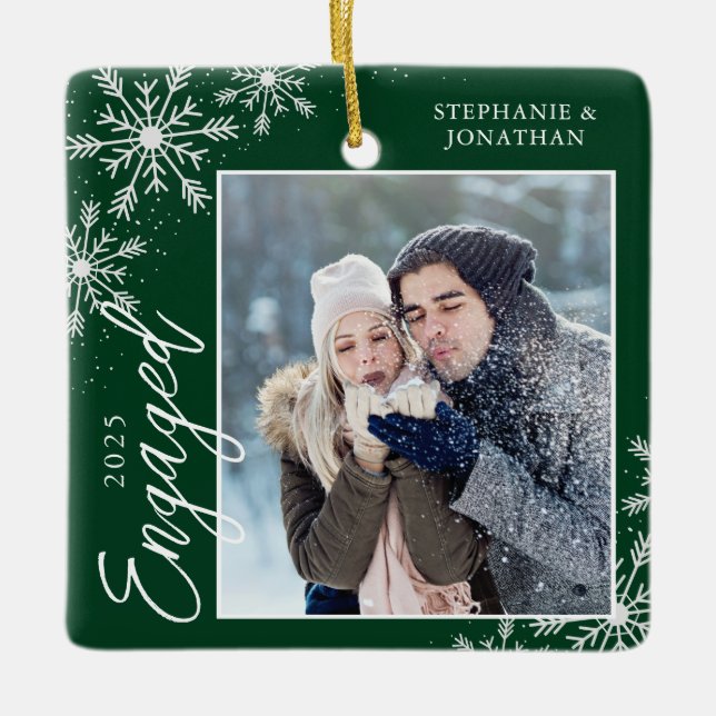 Elegant Engagerad Snöflingor-Grönt för jul Julgransprydnad Keramik (Framsida)