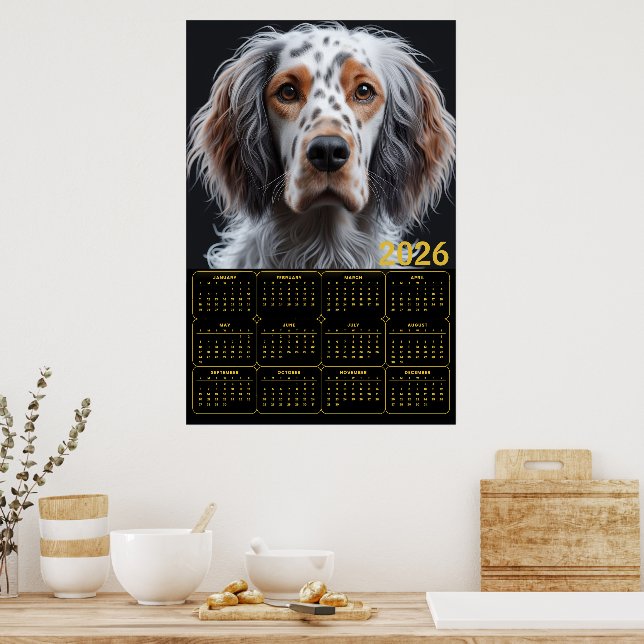 Elegant English Setter 2026 Calendar Poster (Kök)