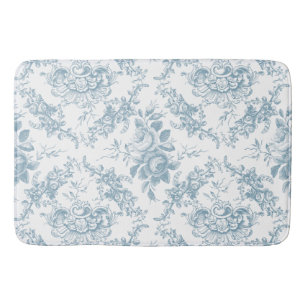 Elegant Engraved Blue and White Blommigt Toile Badrumsmatta