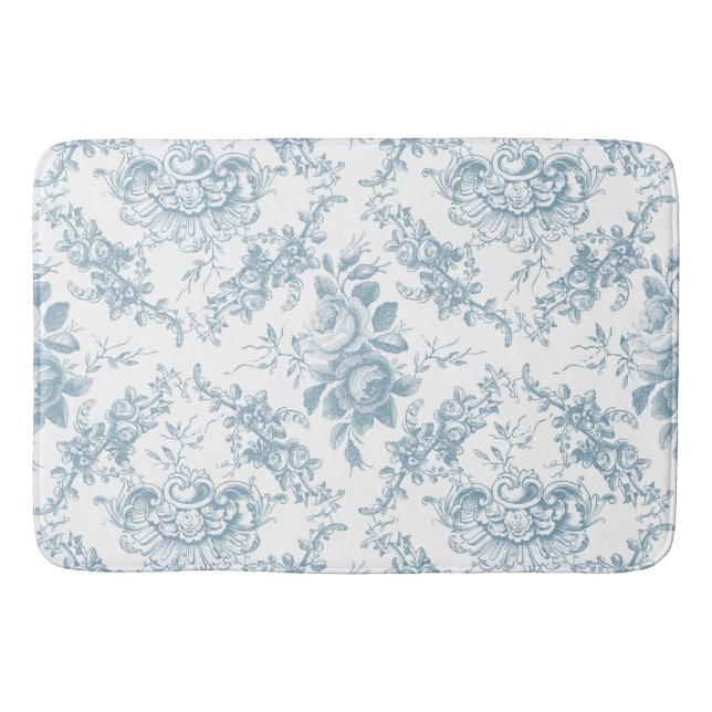 Elegant Engraved Blue and White Blommigt Toile Badrumsmatta (Framsidan)