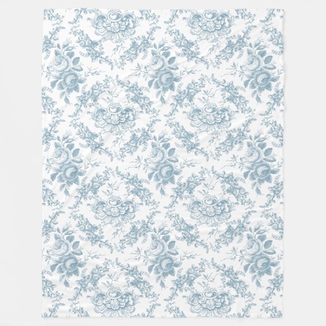 Elegant Engraved Blue and White Blommigt Toile Fleecefilt (Framsidan)