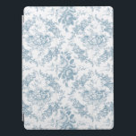 Elegant Engraved Blue and White Blommigt Toile iPad Pro Skydd<br><div class="desc">vintagen i elegant inspirerade till gravt blått blommigt i mönster med ro,  viner och scrollsar på vit bakgrund. Sömlöst mönster kan byggas upp eller ned.</div>