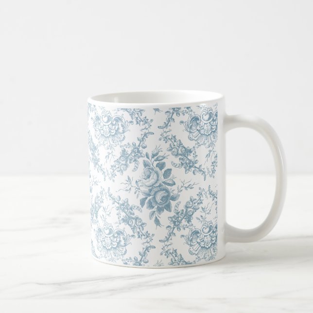Elegant Engraved Blue and White Blommigt Toile Kaffemugg (Höger)