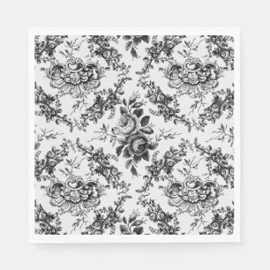 Elegant Engraved Fransk Black Blommigt Toile Pappersservett