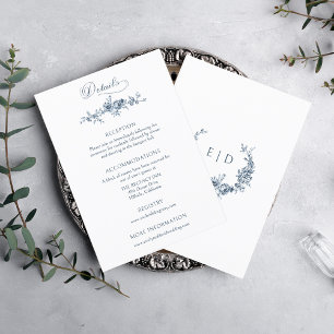 Elegant Engraved Fransk Blue Blommigt Tilläggskort