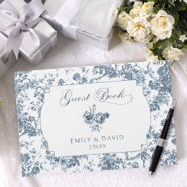 Elegant Engraved Fransk Blue Blommigt Toile Gästböcker