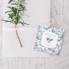 Elegant Engraved Fransk Blue Blommigt Toile Gåvor Etiketter