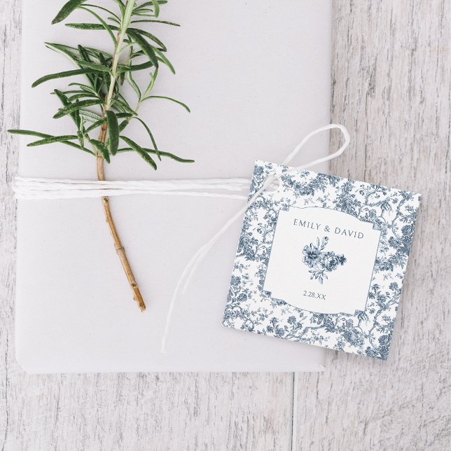 Elegant Engraved Fransk Blue Blommigt Toile Gåvor Etiketter (Skapare uppladdad)