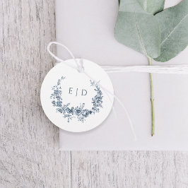Elegant Engraved Fransk Blue Blommigt Toile Gåvor Etiketter
