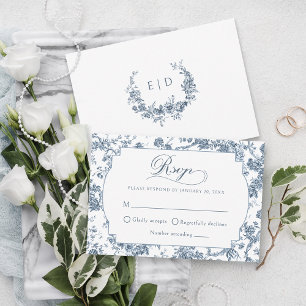 Elegant Engraved Fransk Blue Blommigt Toile OSA Kort