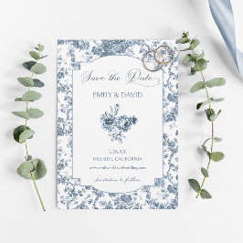 Elegant Engraved Fransk Blue Blommigt Toile Spara Datumet
