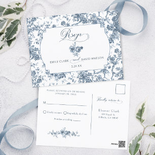Elegant Engraved Fransk Blue Blommigt Toile Vykort