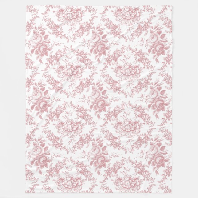 Elegant Engraved Rosa och Vit Blommigt Toile Fleecefilt (Framsidan)