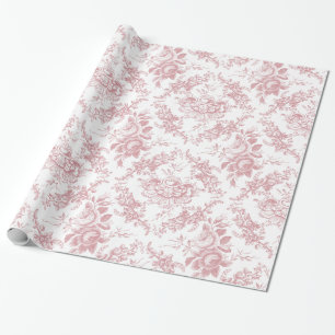 Elegant Engraved Rosa och Vit Blommigt Toile Presentpapper