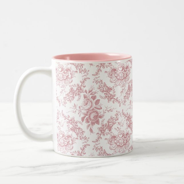Elegant Engraved Rosa och Vit Blommigt Toile Två-Tonad Mugg (Vänster)