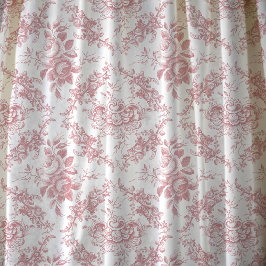Elegant Engraved Rosa och Vit Blommigt Toile Tyg