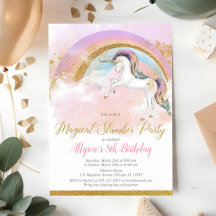 Elegant Enhörning Pyjamasparty Födelsedag Rosa Gul