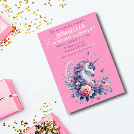 Elegant Enhörning Snygg Rosa Lila Flickors Födelse Inbjudningar