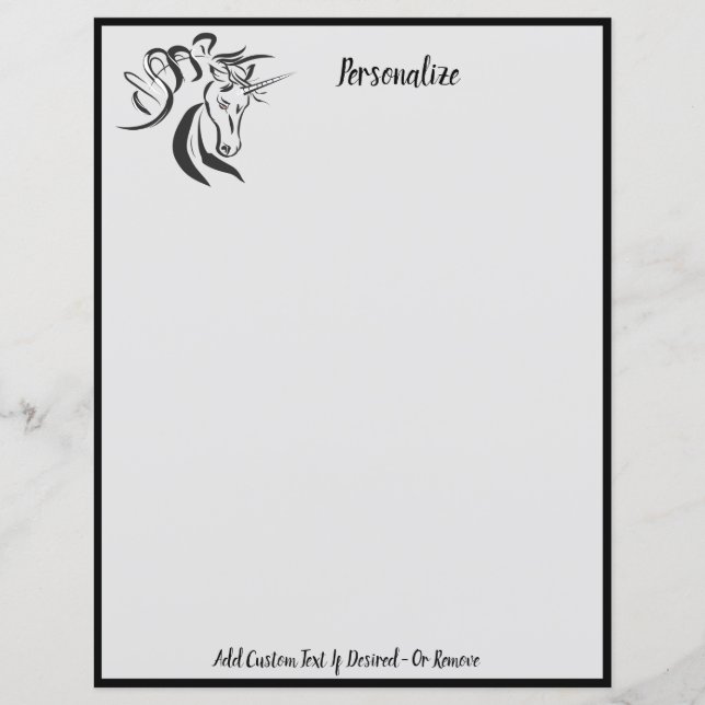 Elegant enhörningsporträttskiss svart & grå (Framsida)