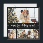 Elegant Enkel 4 Photo Collage jul-Helgdag C Julkort<br><div class="desc">Elegant Calligraphy Modern Black and White 4 Photo Collage God jul Script Helgdag Card. Den här festiva, imimalistiska, vismatiska 4 (4) fotokortsmallen innehåller en söt fotokollage och säger "God jul"! Texten "God jul" hälsning är skriven i ett vackert handskrivet teckensnitt som snabbt kan bytas ut mot svan i vitt på...</div>