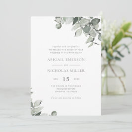 Elegant Enkel Akvarell Eukalyptus Bröllopsinbjudan Inbjudningar