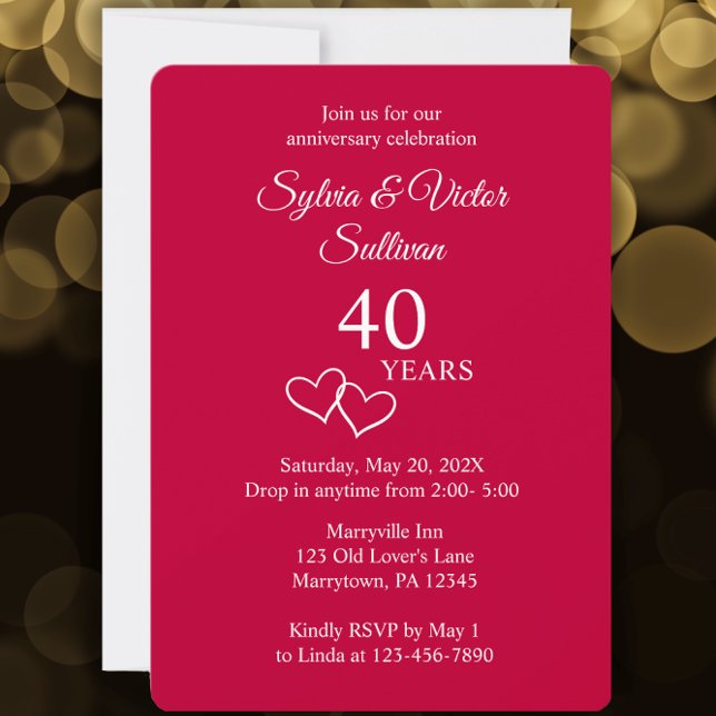 Elegant Enkel Anpassad Ruby 40-års Födelsedagsfest Inbjudningar (Personalize this 40th wedding anniversary party invitation for a beautiful simple modern invitation.)