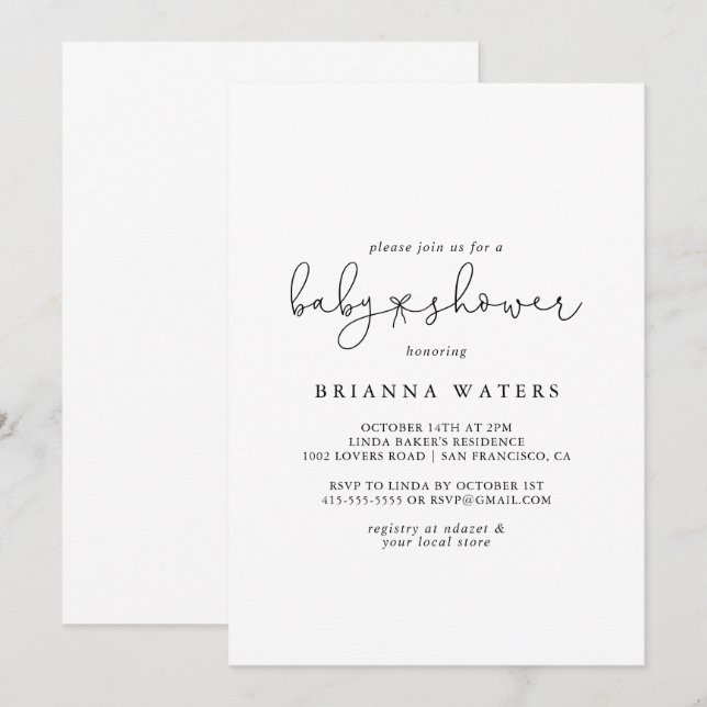 Elegant - enkel babystövel för kalligrafi inbjudningar (Fram/baksida)