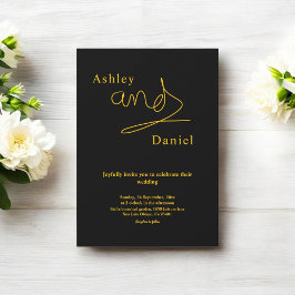 Elegant enkel Black and Guld Luxury Chic Bröllop Inbjudningar