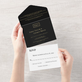 Elegant enkel Black and Guld Monogram Bröllop