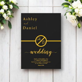 Elegant enkel Black and Guld Monogram Bröllop Inbjudningar
