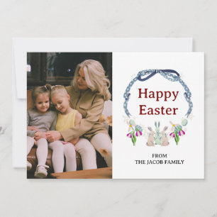 elegant Enkel Blommig Kanin Påsk familjefoto Julkort