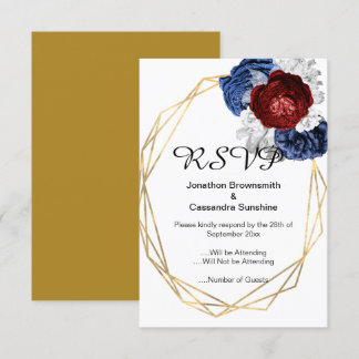 ELEGANT ENKEL BLOMMIG MARIN RÖD GULD RSVP INBJUDNINGAR