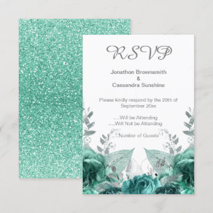 ELEGANT ENKEL BLOMMIGT GRÖNT GLITTER OSA INBJUDNINGAR