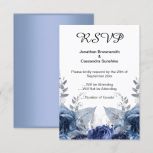 ELEGANT ENKEL BLOMMIGT NAVY LIGHT OSA INBJUDNINGAR