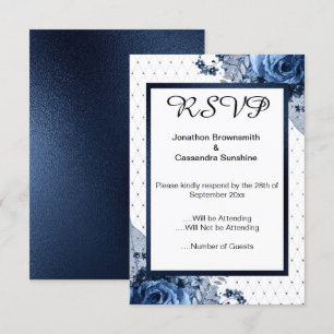 ELEGANT ENKEL BLOMMIGT NAVY MÖNSTER OSA INBJUDNINGAR