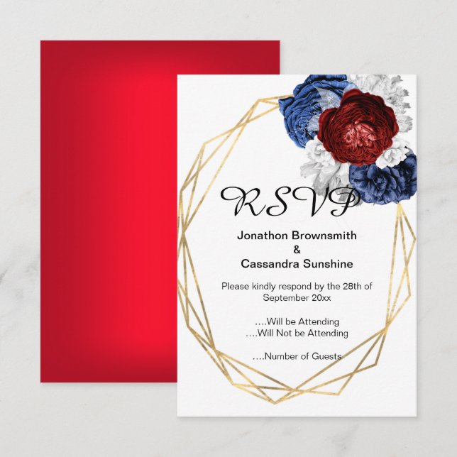 ELEGANT ENKEL BLOMMIGT NAVY RED OSA INBJUDNINGAR (Fram/baksida)