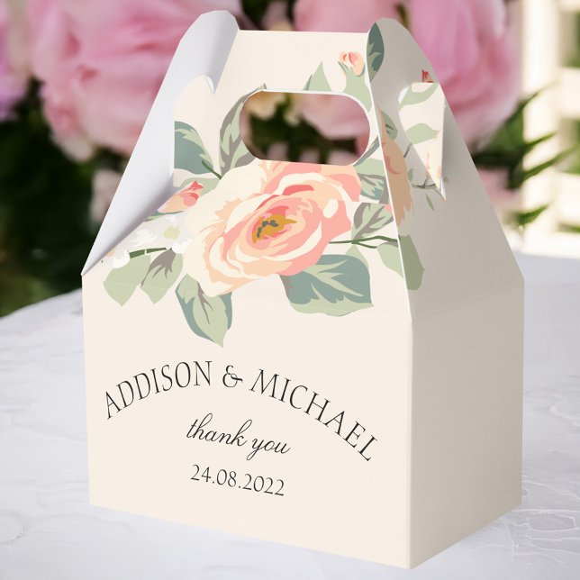 Elegant - Enkel blommigt - ruta Presentaskar (Elegant simpel floral beige favor box with your name and date.)