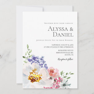Elegant Enkel Blommigt, vattenfärg Bröllop Inbjudningar