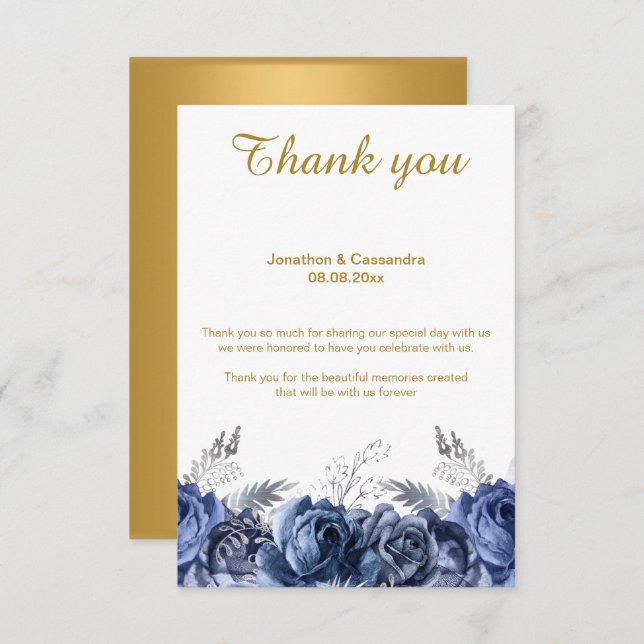 ELEGANT ENKEL BLUE BLOMMIGT GULD REVERSE TACK INBJUDNINGAR (Fram/baksida)