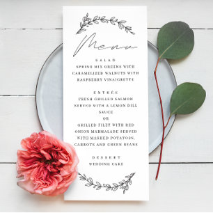 Elegant enkel botanisk blommig script bröllop meny