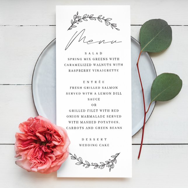 Elegant enkel botanisk blommig script bröllop meny (Skapare uppladdad)